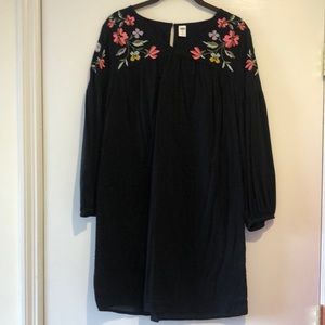Black dress with floral shoulder detail